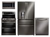 KIT LG 4 Piece Gas Kitchen Appliance Package with 22.7 cu. ft. Four Door Refrigerator - Black Stainless Steel