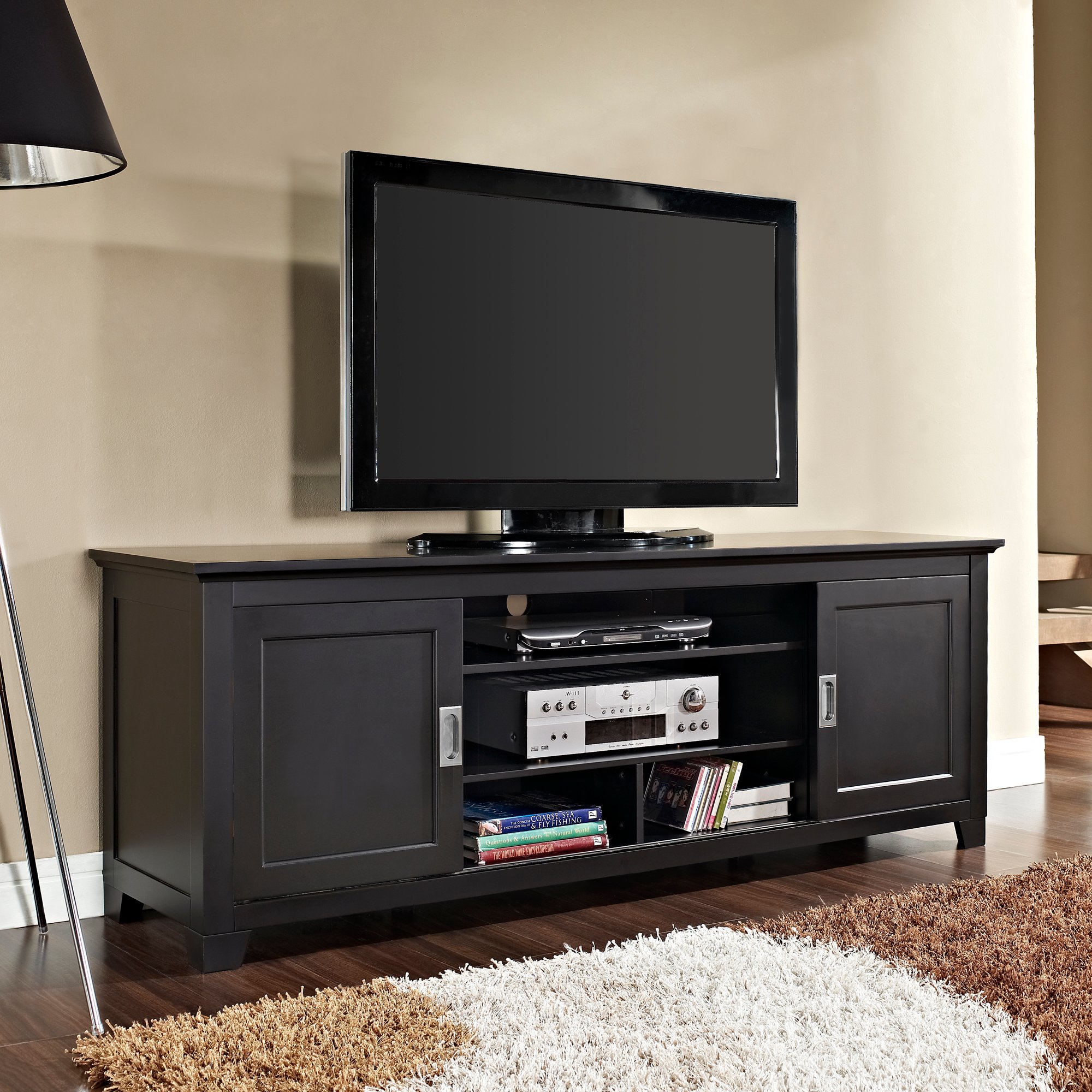 W70C25SDBL Black TV Stand with Sliding Door (70 Inch)-2