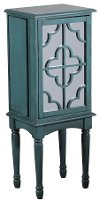 Teal Mirrored Quatrefoil Fretwork Jewelry Armoire
