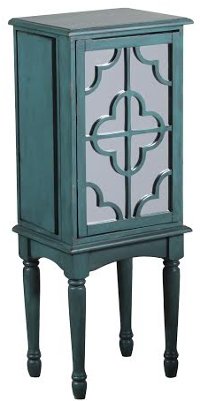 Teal Mirrored Quatrefoil Fretwork Jewelry Armoire