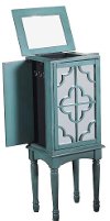 Teal Mirrored Quatrefoil Fretwork Jewelry Armoire-2