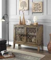 Distressed Brown 2 Glass Door Cabinet-4