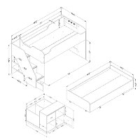 9055A3 Cherry Twin Loft Bed with Trundle and Storage Unit (39 Inch) - Mobby