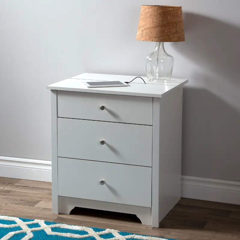 3150060 Vito White Nightstand with Charging Station and Drawers - South Shore