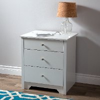 3150060 White Nightstand with Charging Station and Drawers - Vito