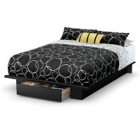 3307A1 Black Full/Queen Platform Bed with Drawer (54/60 Inch) - Primo