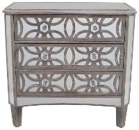Natural and Mirrored 3 Drawer Cabinet with Crystal Knobs