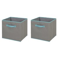 8050158 Gray and Turquoise Large Fabric Storage Bins (Set of 2) - Crea
