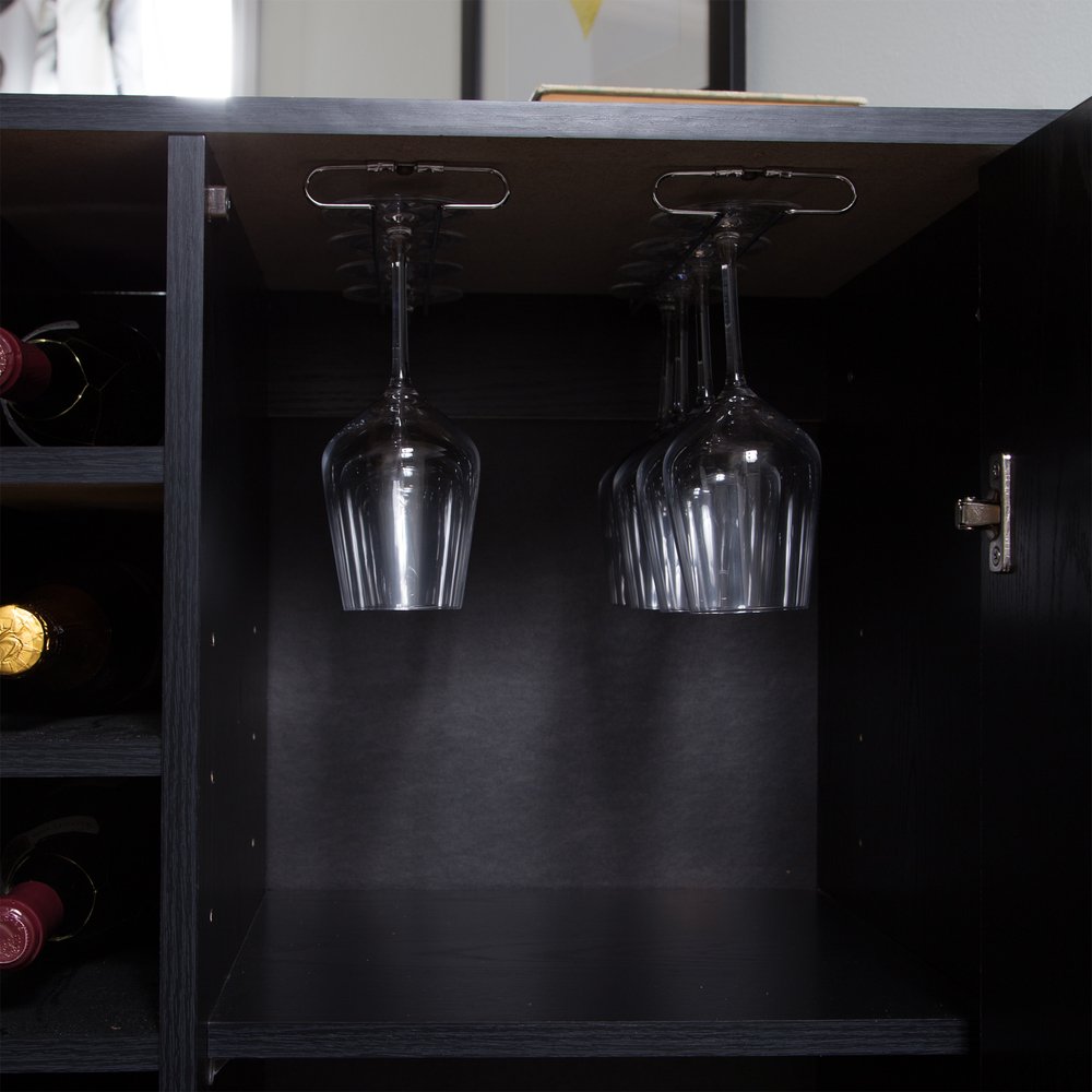 9043770 Black Oak Bar Cabinet with Bottle and Glass Storage - Vietti -2
