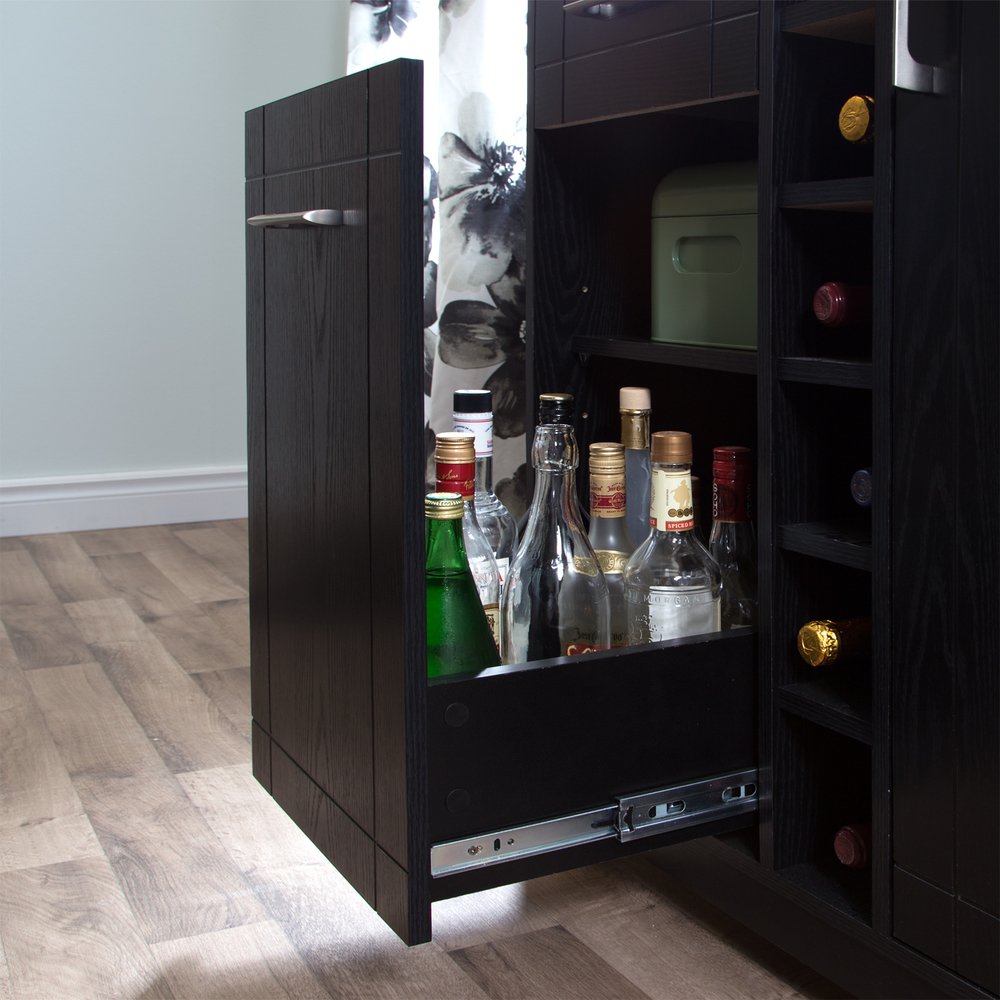 9043770 Black Oak Bar Cabinet with Bottle and Glass Storage - Vietti -4