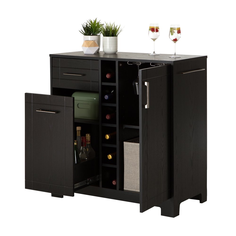 9043770 Black Oak Bar Cabinet with Bottle and Glass Storage - Vietti -5