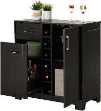 9043770 Black Oak Bar Cabinet with Bottle and Glass Storage - Vietti -5