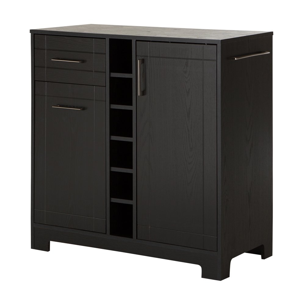 9043770 Black Oak Bar Cabinet with Bottle and Glass Storage - Vietti -6