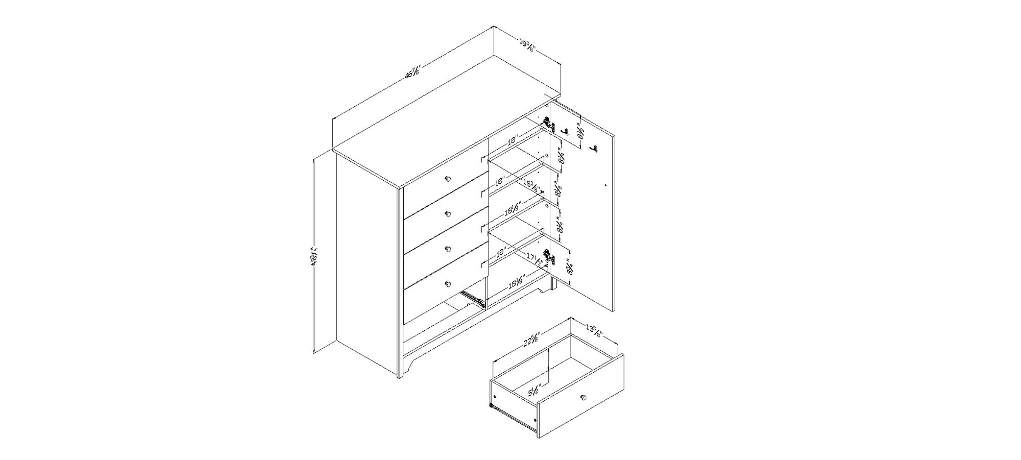 3150045 White 5-Drawer Door Chest of Drawers - Vito-5