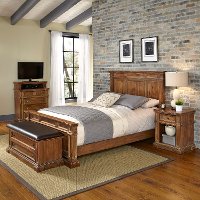 Vintage Natural Queen Bed, Nightstand, Media Chest and Bench - Americana