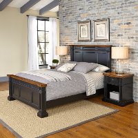 Black Queen Bed and Nightstands - Americana