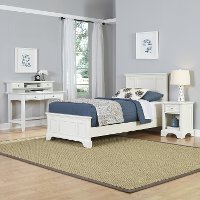 White Twin Bed, Nightstand & Student Desk with Hutch - Naples