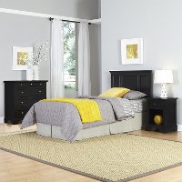 Black Twin Headboard, Nightstand & Chest - Bedford
