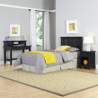 Black Twin Headboard, Nightstand & Student Desk with Hutch - Bedford