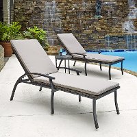 Black Chaise Lounge Chairs with Taupe Cushions & Accent Table - Laguna