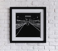 Black and White Street Scene at Night Framed Wall Art