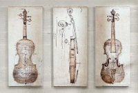 Neutral Violin Study Canvas Wall Art-Set of 3