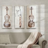 Neutral Violin Study Canvas Wall Art-Set of 3-2