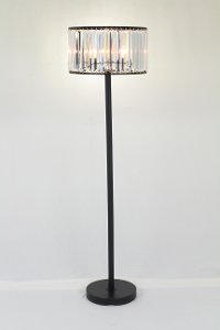 Matte Black Metal and Floor Lamp with Crystal Shade
