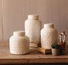 Clearance 8 Inch Ivory Ceramic Canister with Geometric Pattern