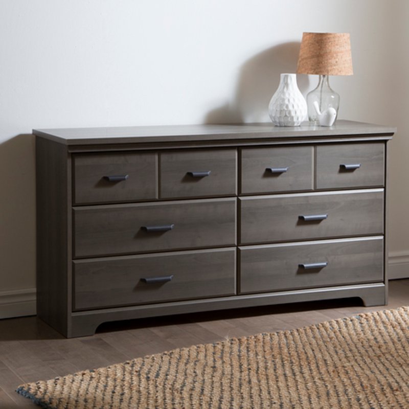 gray wood dresser and nightstand