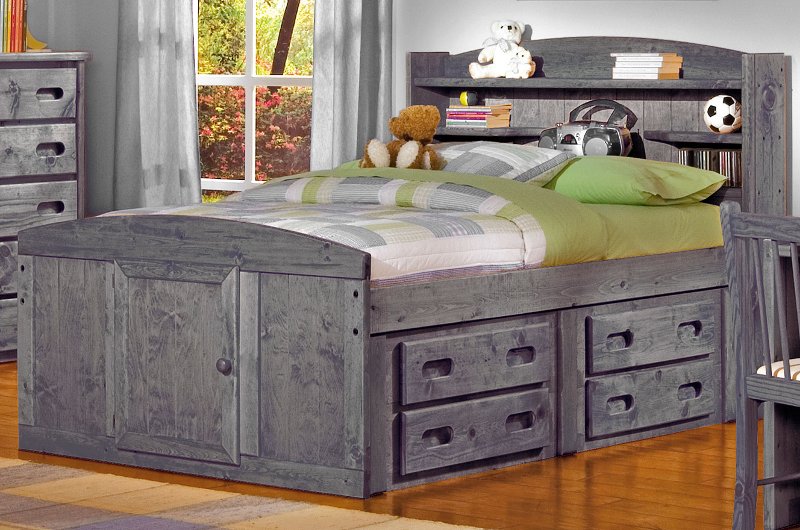 Driftwood Rustic Full Storage Bed With 1 Under Bed Dresser Fort