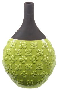 Lime-Green Floral Ceramic Vase
