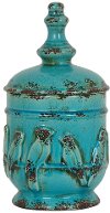 Clearance 14 Inch Turquoise Perched Bird Lidded Urn