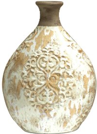 13 Inch White Glaze and Clay Vase