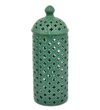 14 Inch Green Pierced Jar with Lid
