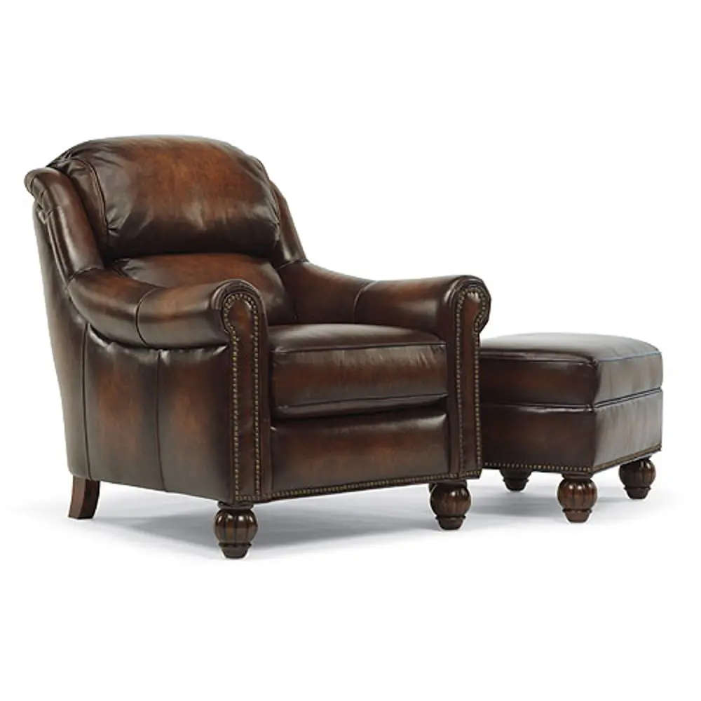 Brown Leather Chair and Ottoman - Wayne Collection-1