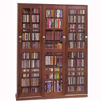 Walnut CD-DVD 2 Piece Storage Cabinet With Sliding Doors