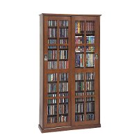 Walnut 2 Piece CD-DVD Storage Cabinet With Sliding Doors