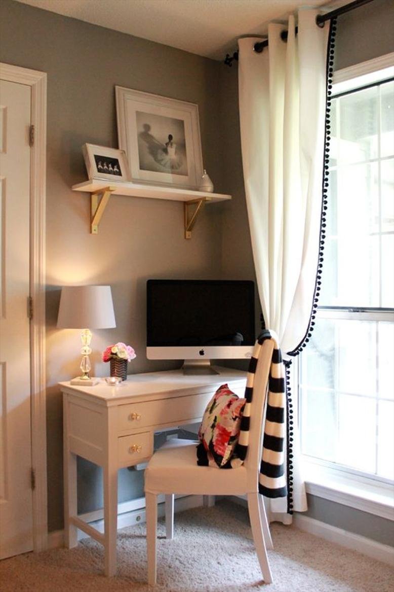 Minimalist Small Corner Home Office Ideas with Wall Mounted Monitor