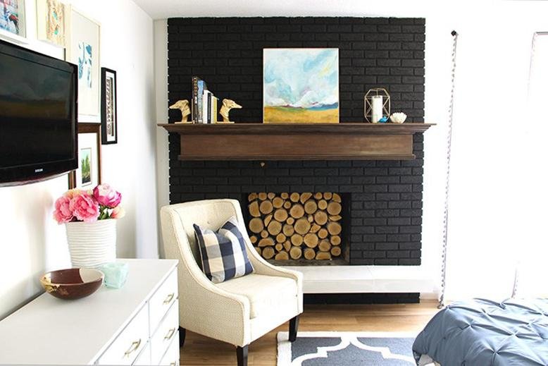 painted brick fireplace