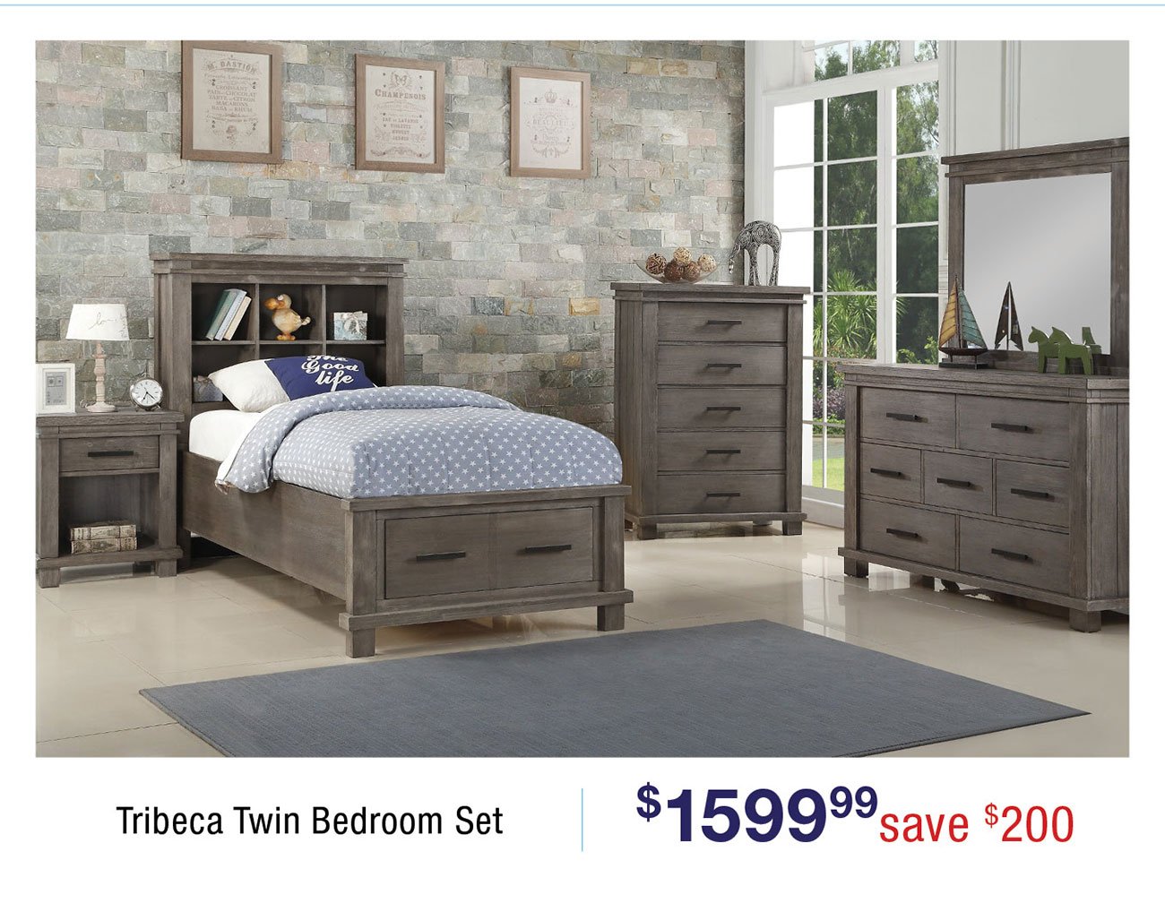 Classic Mission Gray 4 Piece Twin Bedroom Set Tribecca