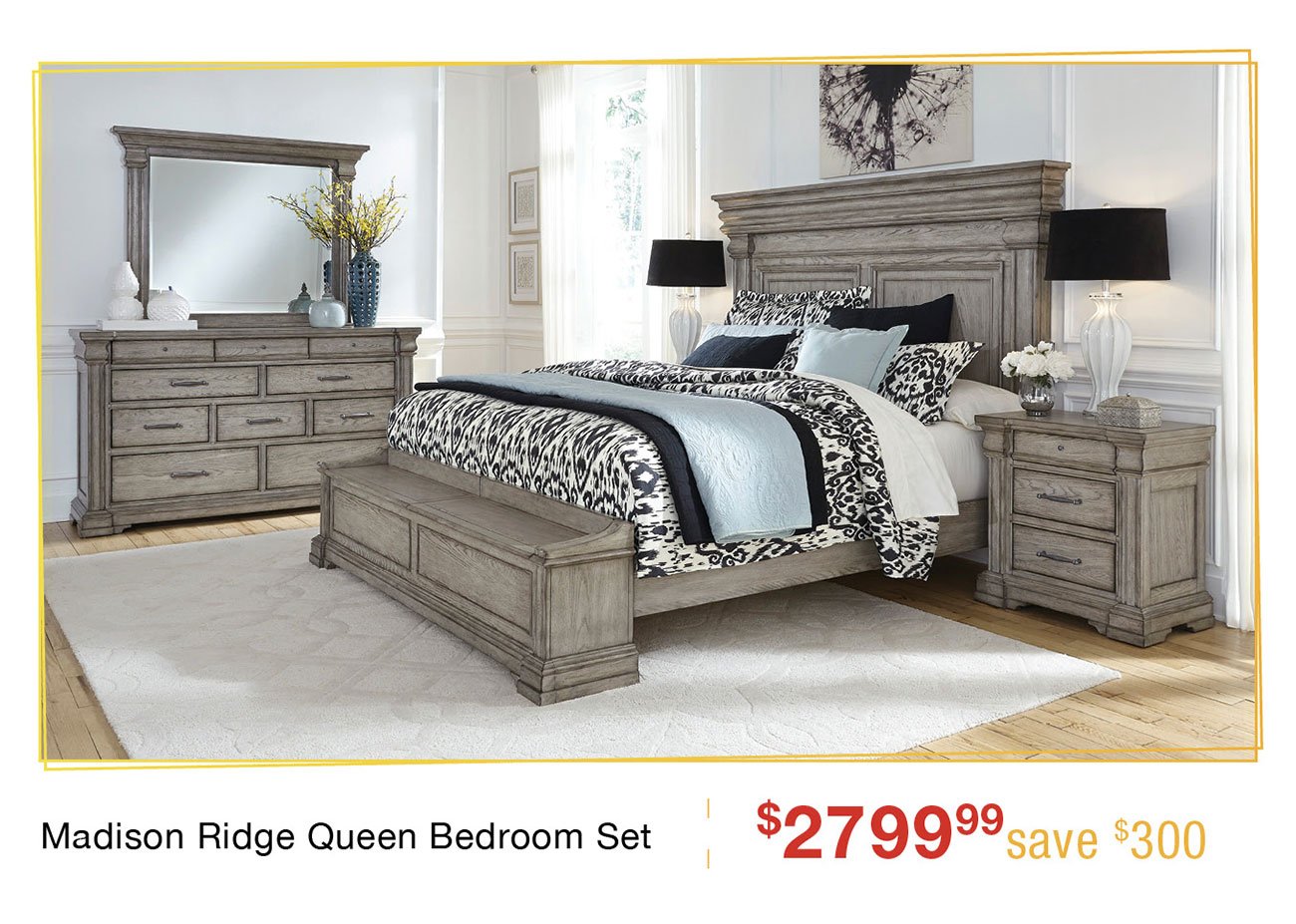 Classic Traditional Gray 4 Piece Queen Bedroom Set Madison Ridge