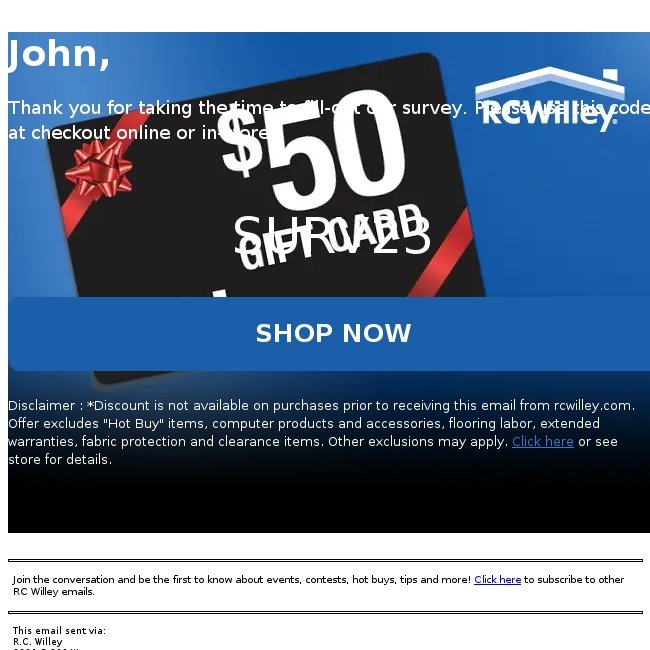 Thanks for your opinion. Here's your gift card.