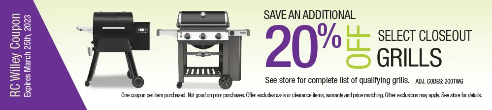 Save an additional 20% on select closeout grills