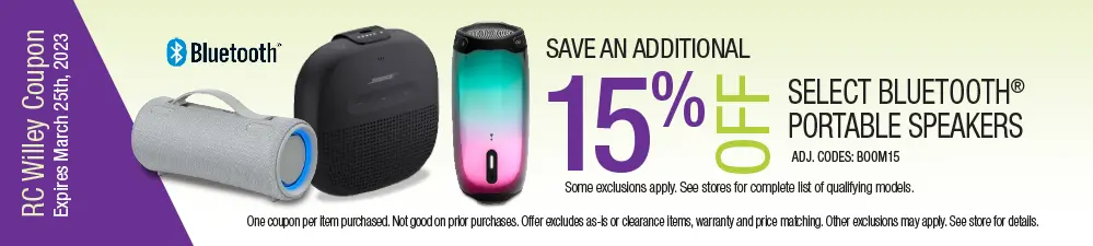 Save an additional 15% on select portable Bluetooth speakers