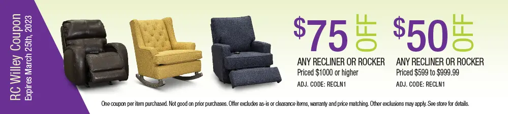 Save up to $75 on reclining and rocking chairs