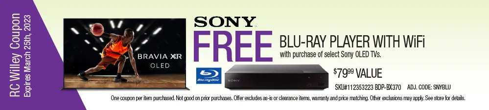 FREE Blue-Ray player with purchase of select Sony OLED TVs