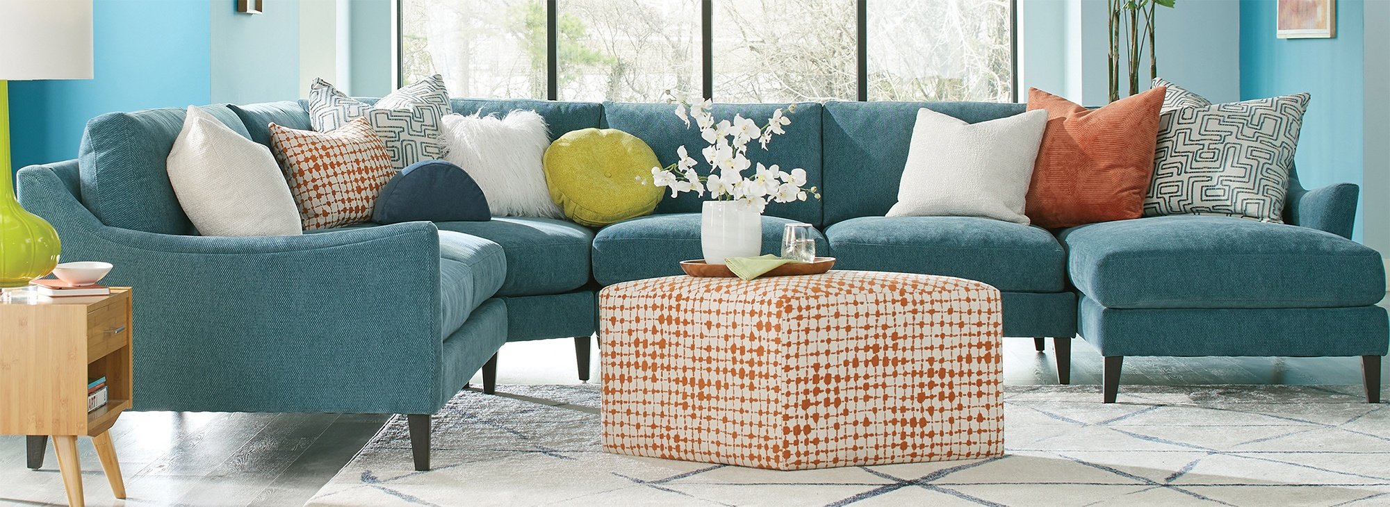 Modern teal sofa