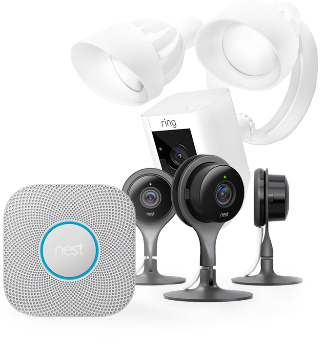 Smart Home security cameras, lights, and sensors