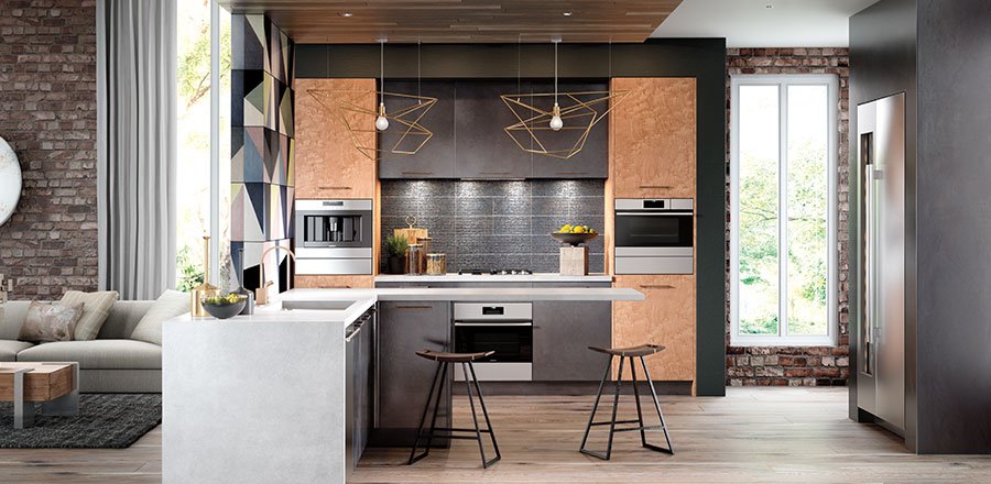 contemporary kitchen featuring appliances by SubZero, Wolf, and Cove